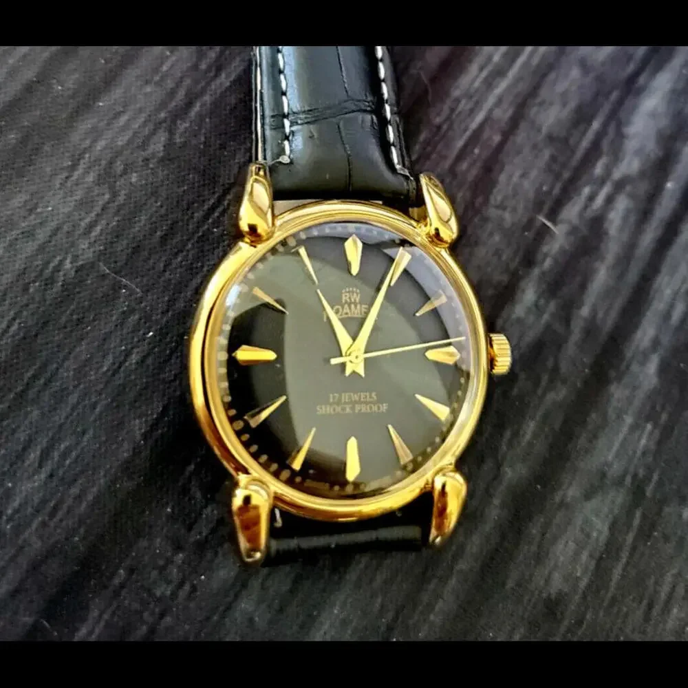 Vintage Roamer Brevete Swiss Mens Manual‎ Watch Gld Blk Blk